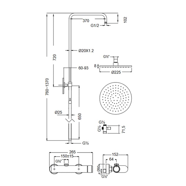 Στήλη ντους Slim 2 εξόδων Antique Brass 500165-221
